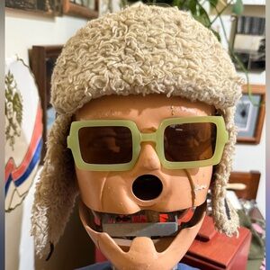 Suede and sheep wool ear flap hat